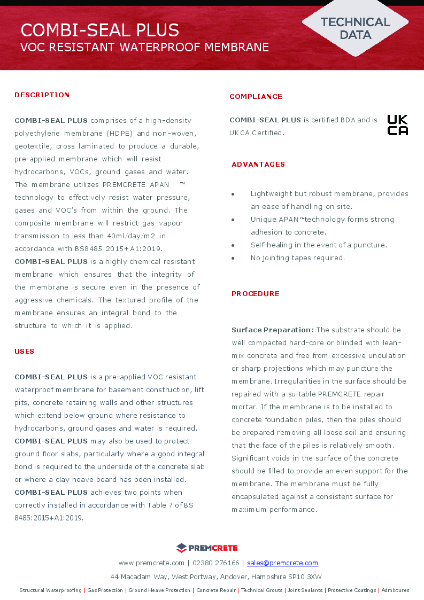 Combi-Seal Plus Technical Data Sheet 2025