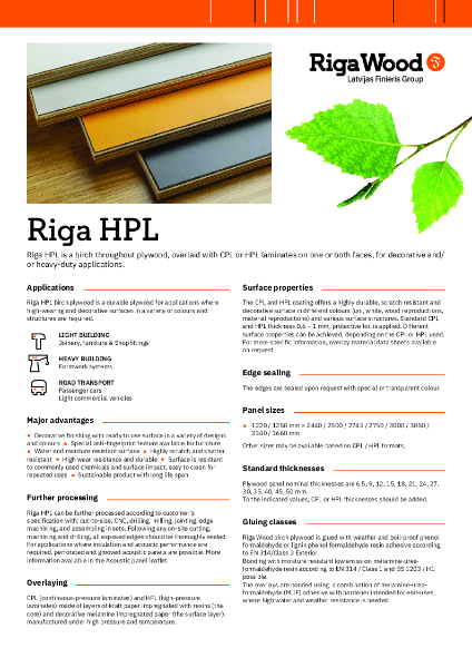 Riga HPL - Datasheet - Riga Wood