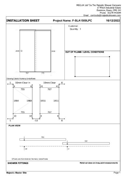 Installation Sheet - Harmony 1500mm