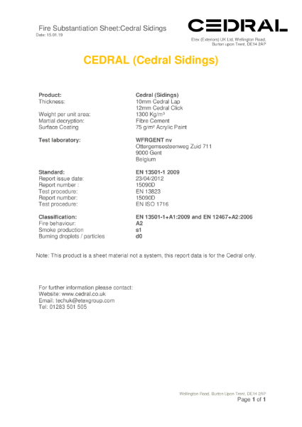 Cedral Facades Fire Substantiation Sheet