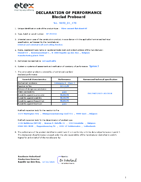 Cedral Bluclad Proboard Declaration of Performance
