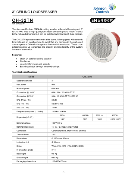 590.003.001 CH-32TN 3’’ Ceiling Loudspeaker