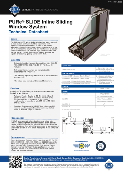 SAS PURe® Slide Inline Sliding Door Technical Datasheet