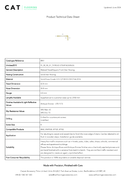 BN1 Antique Bronze Technical Datasheet