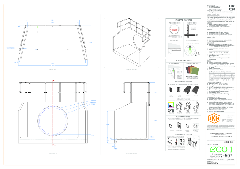 SERIES 2800 HEADWALL (REFLEX WINGWALL, 2130mm HIGH)