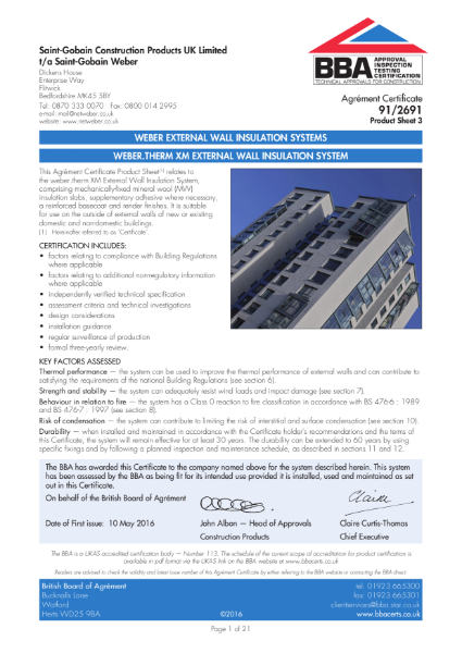 91/2691 Weber.Therm XM External Wall Insulation System (Product Sheet 3)