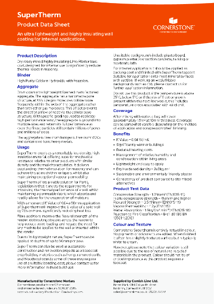 Cornerstone SuperTherm Plaster Datasheet