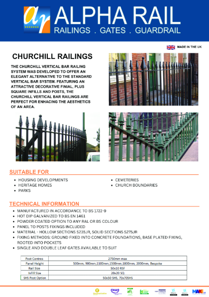 Churchill Railings Data Sheet