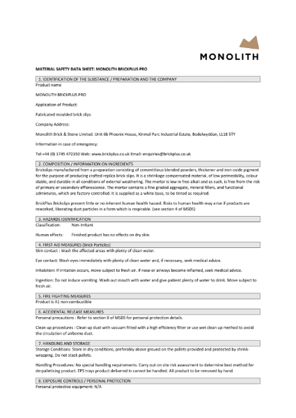 BrickPlus Pro MSDS