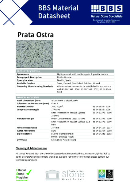 Prata Ostra - Technical Data