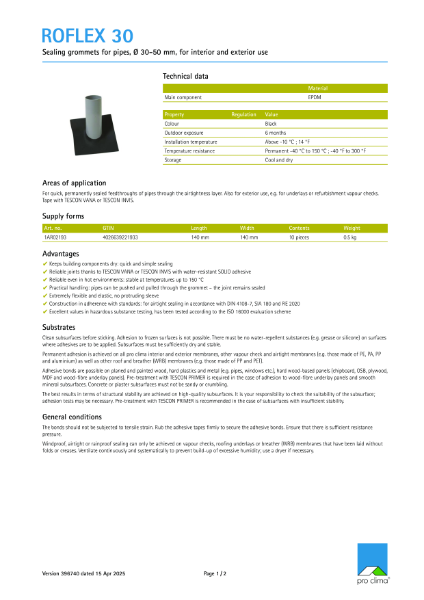 Roflex 30 Technical Datasheet