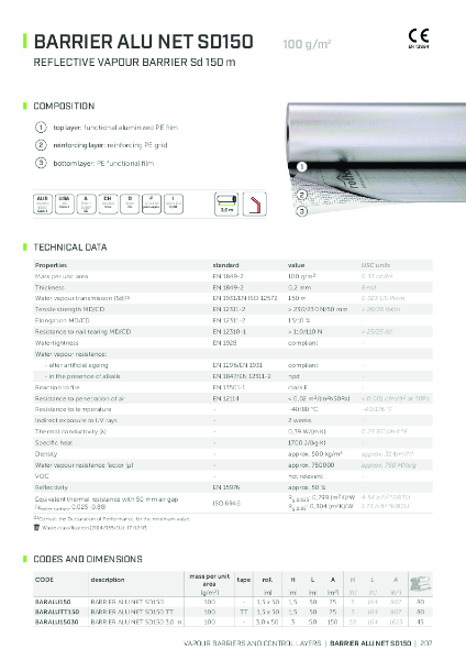 Barrier Alu Net SD150 - Technical Data Sheet