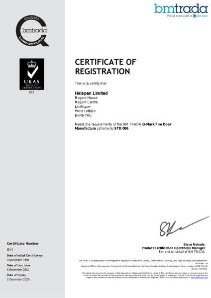 Certificate of Registration: BM Trada ME Certificate