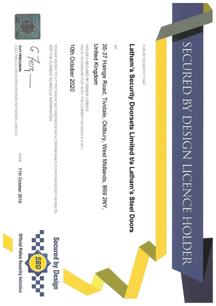 Secured by Design Licence Certificate