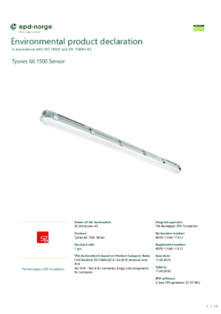 NEPD-11345-11312 Tysnes 66 1500 Sensor.pdf | SG Armaturen AS | NBS Source