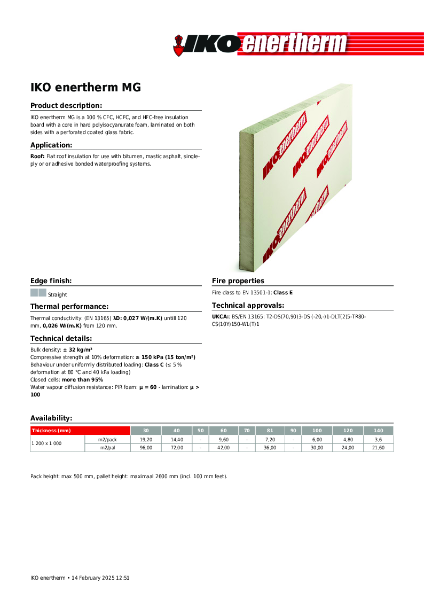 Technical Data Sheet (TDS) - IKO enertherm MG