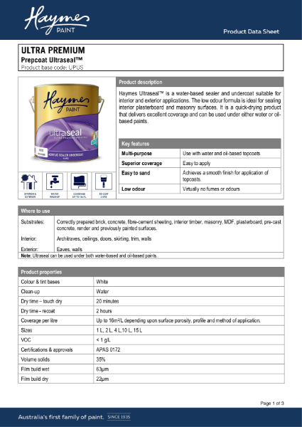 Prepcoat Ultraseal Product Data Sheet.