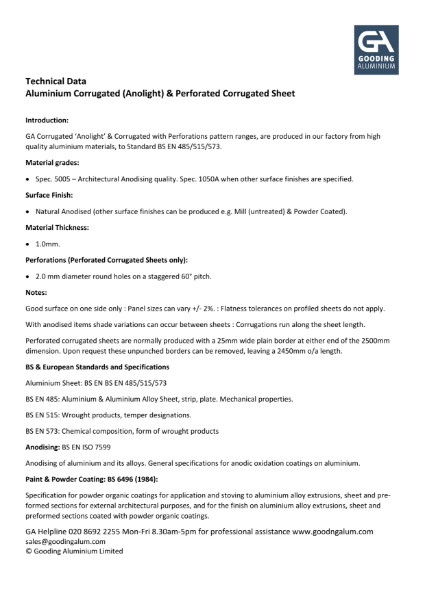 Aluminium Corrugated (Anolight) & Perforated Corrugated Sheet