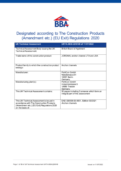 UK Technical Assessment - Anchor Channels JTA and JXA