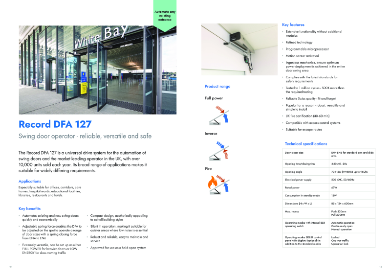 Record DFA 127 Swing Door Datasheet