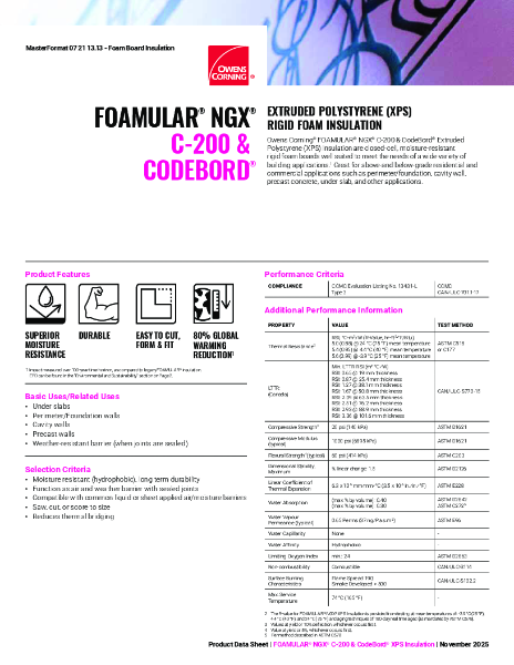 Foamular XPS CodeBord Insulation Data Sheet