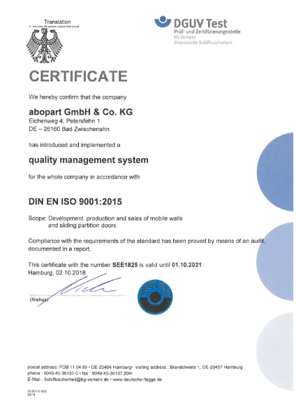 Abopart factory ISO 9001 certificate