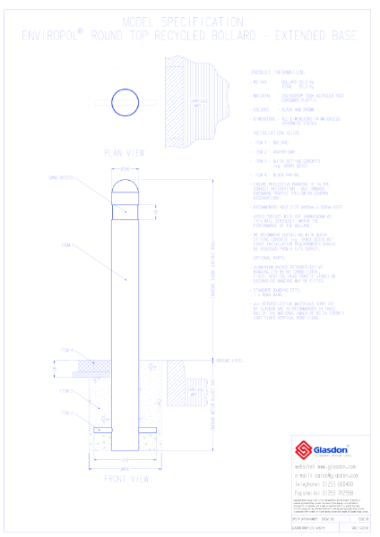 Enviropol® Round Top Recycled Bollard - Extended Base.