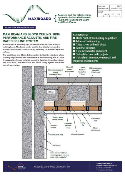 Maxiboard Ceiling under Beam and Block Datasheet