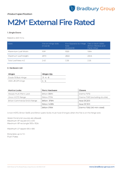 M2M+ External fire rated product specification.