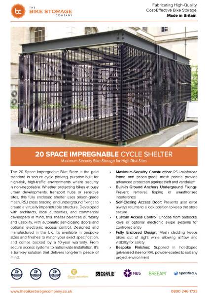 20 Space Impregnable Bike Store Specification Sheet