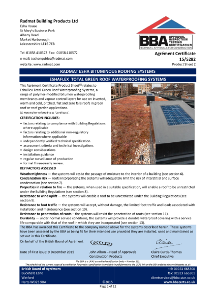 BBA EshaFlex Total Green Roof Waterproofing Systems