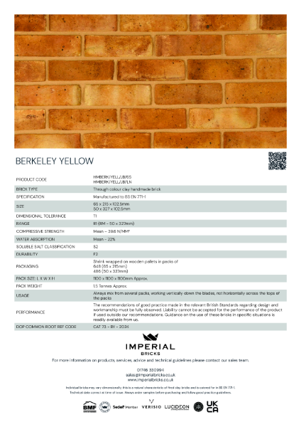 Imperial Bricks Berkeley Yellow Datasheet