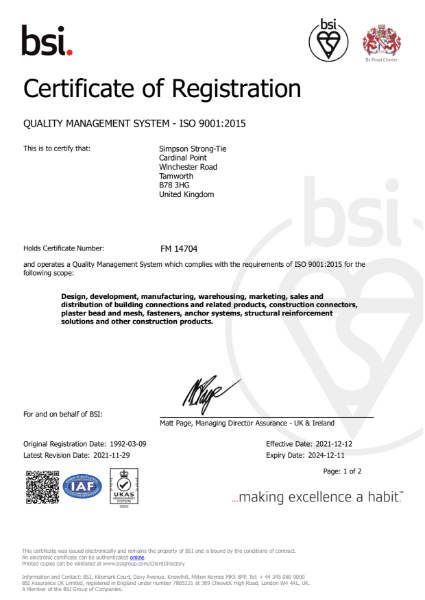 BSI Certificate of Registration - Quality Management System