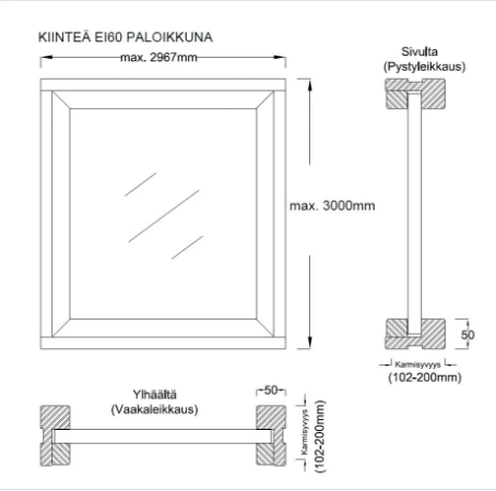 Erikoisikkunat - Kiinteä 2K paloikkuna EI60