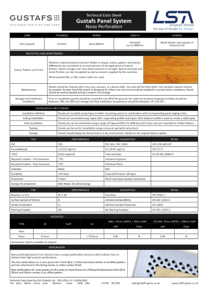 Gustafs Panel System Nano Data Sheet