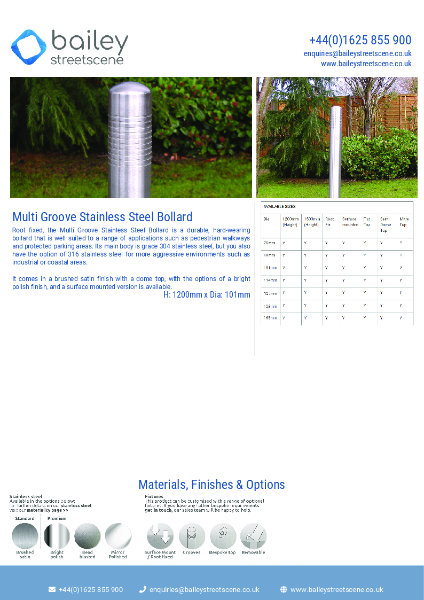 Multi Groove Stainless Steel Bollard