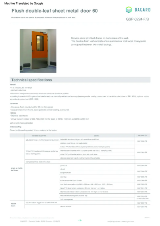 Flush double-leaf sheet metal door 60 - datasheet