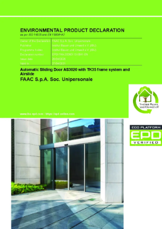 Automatic Sliding Door AS3020 with TK35 frame system and
Airslide Environmental Product Declaration 
