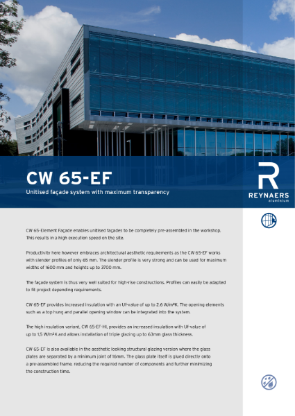 Aluminium Unitised Curtain Wall - CW 65-EF