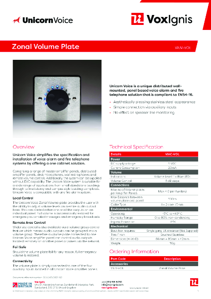 ViUV-VOL Zonal Volume Plate Datasheet