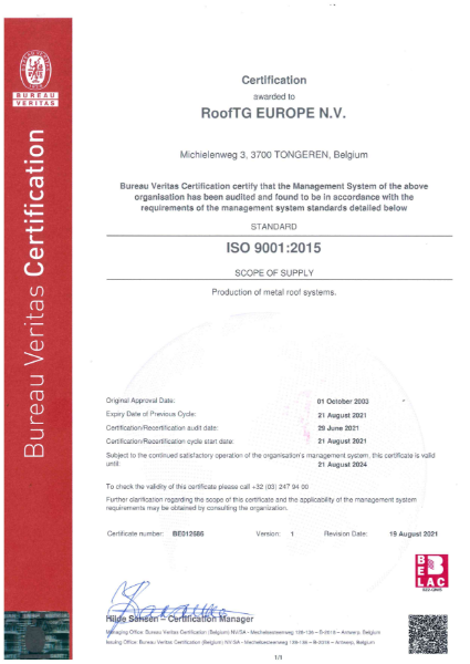 Metrotile ISO9001:2015 Certificate