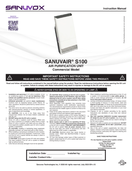 Instruction Manual for Sanuvair S100 (EN)