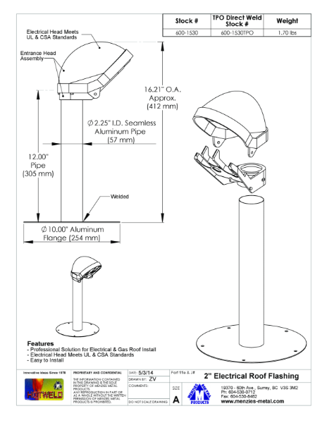 TECHNICAL DRAWING - 2" ELECTRICAL ROOF FLASHING