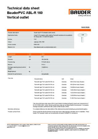 BauderPVC ABL-R 160 Vertical outlet