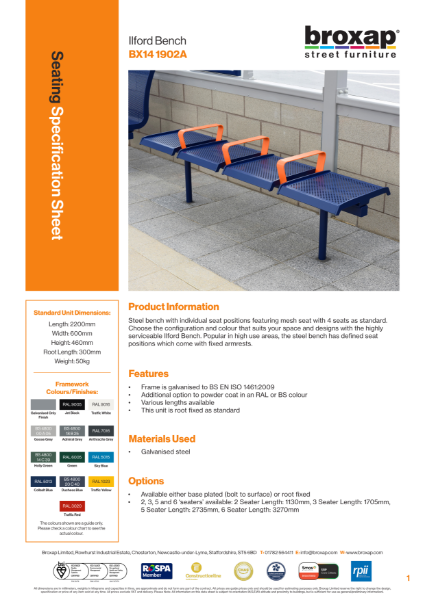 Ilford Bench Specification Sheet