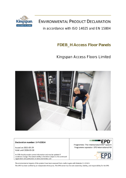ENVIRONMENTAL PRODUCT DECLARATION in accordance with ISO 14025 and EN 15804
FDEB_H Access Floor Panels