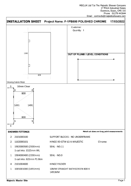 Installation Sheet - Genoa 800mm