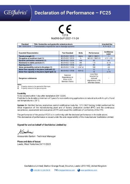 Declaration of Performance – FC25 - CE