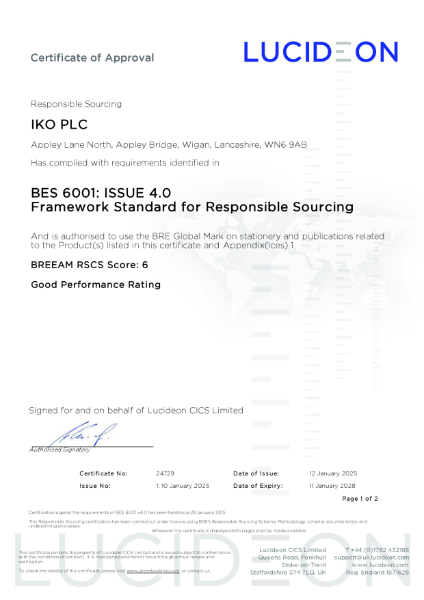IKO PLC BES 6001 Site Certificate - Appley Bridge