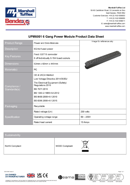 UPM6001 6 Gang Power Module Product Data Sheet